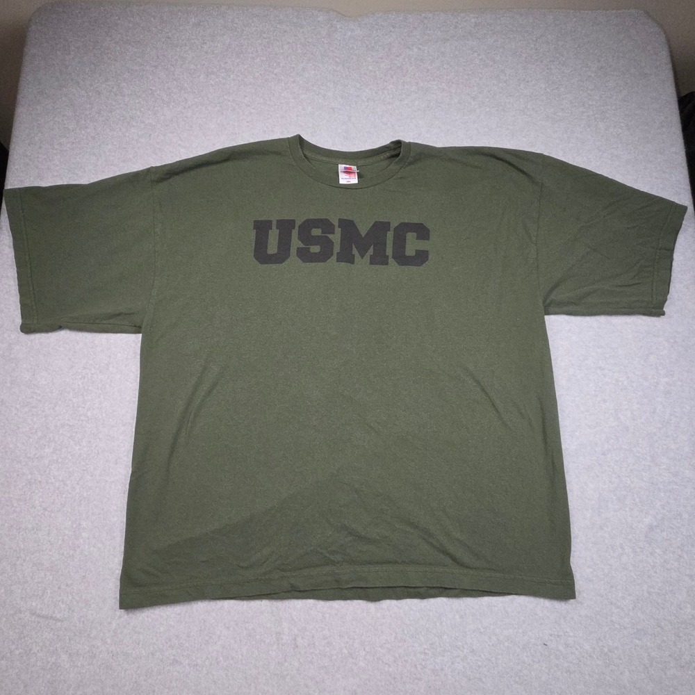 Bayside USMC T Shirt Mens 3XL Olive Green Cotton Made in USA Marine Corps Tee